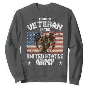 US Army Veteran Tribute Sweatshirt American Flag Angel Soldier Memorial TS14 Dark Heather Print Your Wear