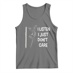 Funny Introvert Cat Tank Top I Listen I Just Don't Care Sarcastic Kitty Lover TS14 Black Heather Print Your Wear