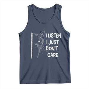Funny Introvert Cat Tank Top I Listen I Just Don't Care Sarcastic Kitty Lover TS14 Navy Print Your Wear
