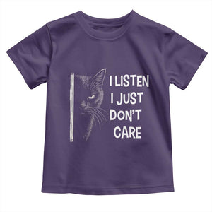Funny Introvert Cat Toddler T Shirt I Listen I Just Don't Care Sarcastic Kitty Lover TS14 Purple Print Your Wear
