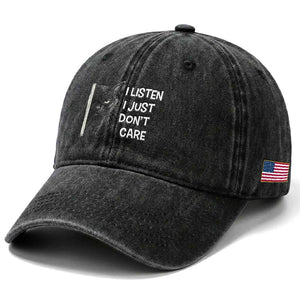 Funny Introvert Cat Washed Cotton Baseball Cap I Listen I Just Don't Care Sarcastic Kitty Lover TS14 Print Your Wear