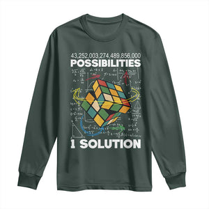 Funny Speed Cubing Long Sleeve Shirt One Solution Math Puzzle Cube TS14 Dark Forest Green Print Your Wear