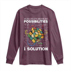 Funny Speed Cubing Long Sleeve Shirt One Solution Math Puzzle Cube TS14 Maroon Print Your Wear
