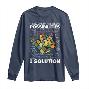 Funny Speed Cubing Long Sleeve Shirt One Solution Math Puzzle Cube TS14 Navy Print Your Wear