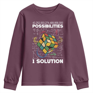 Funny Speed Cubing Youth Sweatshirt One Solution Math Puzzle Cube TS14 Maroon Print Your Wear
