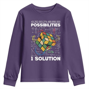Funny Speed Cubing Youth Sweatshirt One Solution Math Puzzle Cube TS14 Purple Print Your Wear