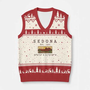 Vintage Sedona Arizona Established 1902 V-Neck Knit Sweater Vest Southwest Desert Cactus Scenic Nature Souvenir
