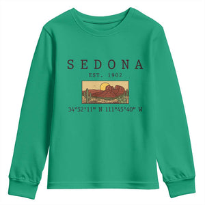 Vintage Sedona Arizona Established 1902 Youth Sweatshirt Southwest Desert Cactus Scenic Nature Souvenir