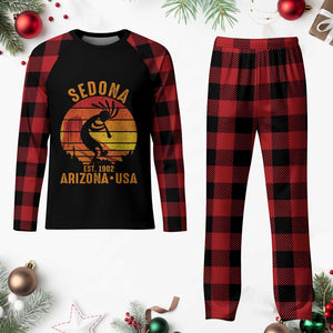 Retro Sedona Arizona Dancing Kokopelli Plaid Pajama Set Southwest Native Symbol Desert Heritage Established 1902