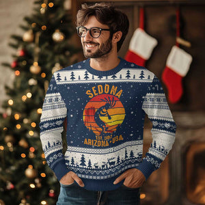 Retro Sedona Arizona Dancing Kokopelli Ugly Christmas Sweater Southwest Native Symbol Desert Heritage Established 1902