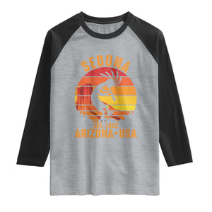 Retro Sedona Arizona Dancing Kokopelli Raglan Shirt Southwest Native Symbol Desert Heritage Established 1902