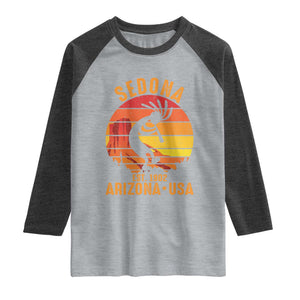 Retro Sedona Arizona Dancing Kokopelli Raglan Shirt Southwest Native Symbol Desert Heritage Established 1902