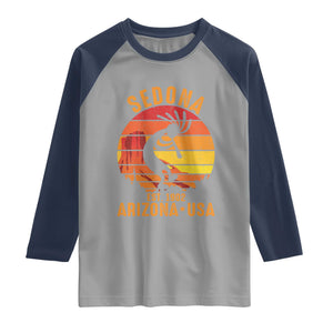 Retro Sedona Arizona Dancing Kokopelli Raglan Shirt Southwest Native Symbol Desert Heritage Established 1902