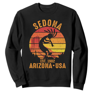 Retro Sedona Arizona Dancing Kokopelli Sweatshirt Southwest Native Symbol Desert Heritage Established 1902