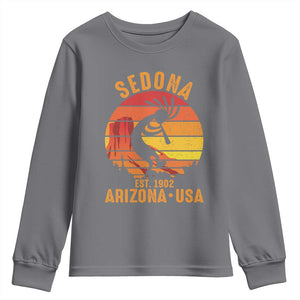 Retro Sedona Arizona Dancing Kokopelli Youth Sweatshirt Southwest Native Symbol Desert Heritage Established 1902