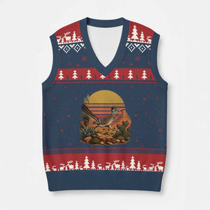 Retro Arizona Roadrunner Desert Sunset V-Neck Knit Sweater Vest Southwest Bird Wildlife Nature Lover
