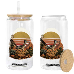 Retro Arizona Roadrunner Desert Sunset Glass Can Southwest Bird Wildlife Nature Lover