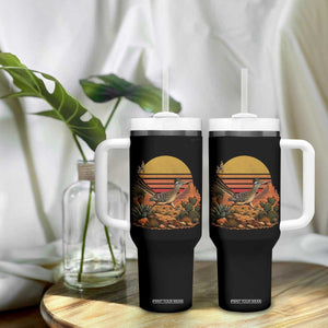 Retro Arizona Roadrunner Desert Sunset Tumbler With Handle Southwest Bird Wildlife Nature Lover