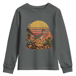 Retro Arizona Roadrunner Desert Sunset Youth Sweatshirt Southwest Bird Wildlife Nature Lover