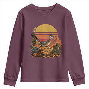 Retro Arizona Roadrunner Desert Sunset Youth Sweatshirt Southwest Bird Wildlife Nature Lover
