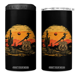 Route Highway 66 Roadrunner Desert Sunset Arizona 4 in 1 Can Cooler Tumbler Cactus Landscape Texas Nevada Southwest Bird Lover