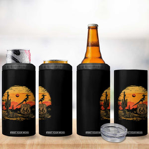 Route Highway 66 Roadrunner Desert Sunset Arizona 4 in 1 Can Cooler Tumbler Cactus Landscape Texas Nevada Southwest Bird Lover