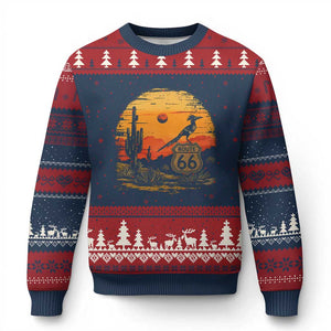 Route Highway 66 Roadrunner Desert Sunset Arizona Ugly Christmas Sweater Cactus Landscape Texas Nevada Southwest Bird Lover
