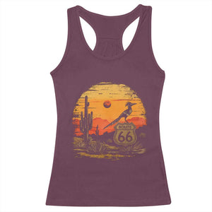 Route Highway 66 Roadrunner Desert Sunset Arizona Racerback Tank Top Cactus Landscape Texas Nevada Southwest Bird Lover