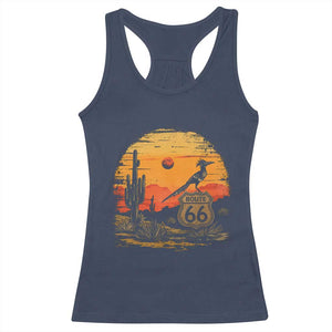 Route Highway 66 Roadrunner Desert Sunset Arizona Racerback Tank Top Cactus Landscape Texas Nevada Southwest Bird Lover