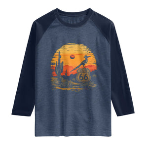 Route Highway 66 Roadrunner Desert Sunset Arizona Raglan Shirt Cactus Landscape Texas Nevada Southwest Bird Lover