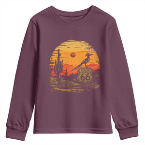 Route Highway 66 Roadrunner Desert Sunset Arizona Youth Sweatshirt Cactus Landscape Texas Nevada Southwest Bird Lover