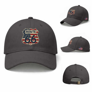 Route US 66 American Flag Americana Road Trip Baseball Cap