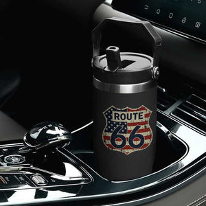 Route US 66 American Flag Americana Road Trip Flip Straw Tumbler