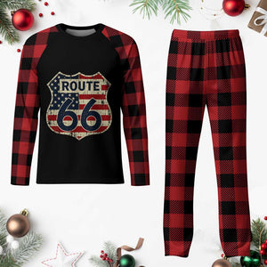 Route US 66 American Flag Americana Road Trip Plaid Pajama Set