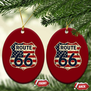Route US 66 American Flag Americana Road Trip Ceramic Ornament