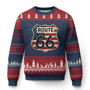 Route US 66 American Flag Americana Road Trip Ugly Christmas Sweater