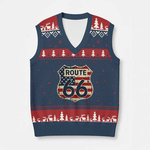 Route US 66 American Flag Americana Road Trip V-Neck Knit Sweater Vest