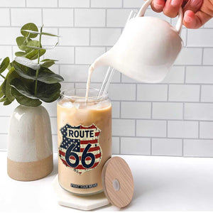Route US 66 American Flag Americana Road Trip Glass Can