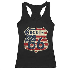 Route US 66 American Flag Americana Road Trip Racerback Tank Top