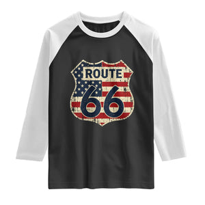 Route US 66 American Flag Americana Road Trip Raglan Shirt