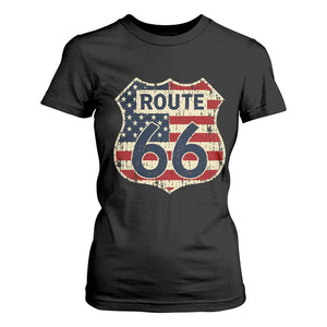 Route US 66 American Flag Americana Road Trip T Shirt For Women