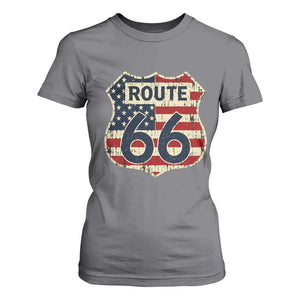 Route US 66 American Flag Americana Road Trip T Shirt For Women