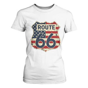 Route US 66 American Flag Americana Road Trip T Shirt For Women