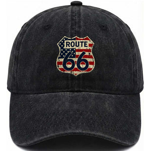 Route US 66 American Flag Americana Road Trip Washed Cotton Baseball Cap