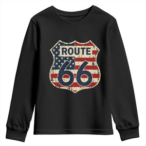 Route US 66 American Flag Americana Road Trip Youth Sweatshirt