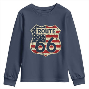 Route US 66 American Flag Americana Road Trip Youth Sweatshirt