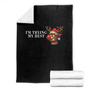 Funny Reindeer Christmas Meme Throw Blanket I Am Trying My Best TS14 Black Print Your Wear