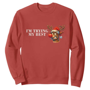 Funny Reindeer Christmas Meme Sweatshirt I Am Trying My Best TS14 Red Print Your Wear