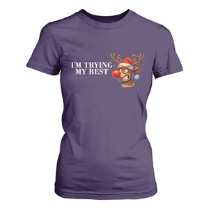 Funny Reindeer Christmas Meme T Shirt For Women I Am Trying My Best TS14 Purple Print Your Wear
