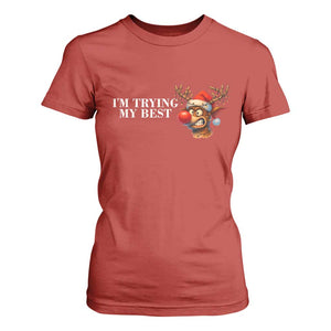 Funny Reindeer Christmas Meme T Shirt For Women I Am Trying My Best TS14 Red Print Your Wear